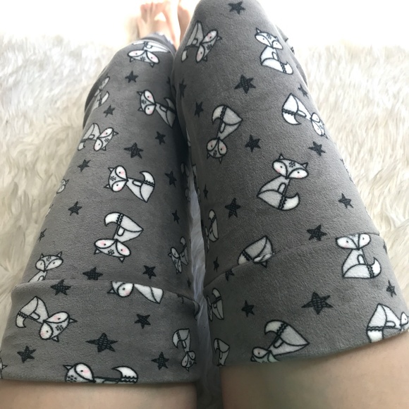 Gray Fox Soft Plush Fleece Leg Warmers Fur Lining Thermal Knee Socks Thigh Highs - Picture 4 of 14